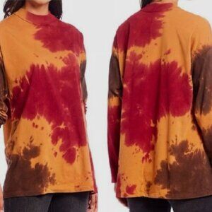 WE THE FREE BE FREE TIE DYE OVERSIZED L/S LONG T-SHIRT TOP (FRENCH ROAST) LARGE